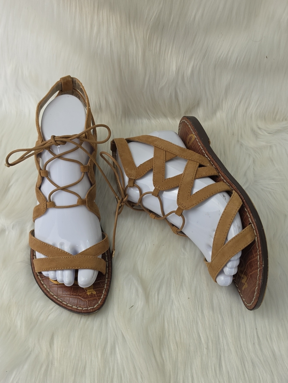 SAM EDELMAN Gemma Suede Camel Lace Up Cut Out Gladiator Open Toe Sandals 7.5